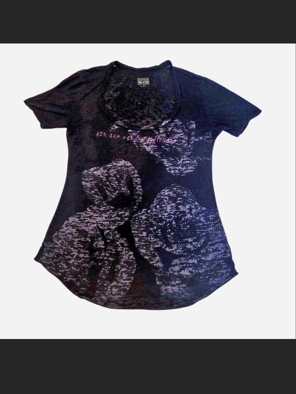 Converse One Star Black With Floral Graphic Scoop Neck Tee Size Medium
